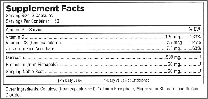 Mt. Angel Vitamins - Zinc Quercetin with Bromelain Supplement – Immune Support & Respiratory Health - Quercetin 500mg Capsules | Zinc 50mg | Vitamin C Capsules | Immune Booster for Adults - 300ct.