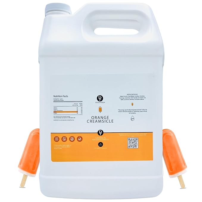 Dolce Flav Orange Creamsicle Extract - 1 Gallon Oil-Soluble Multipurpose Flavoring Ideal for Candy Making, Baking, Lip Balm, and Ice Cream - Perfect Kitchen Gift for Holidays