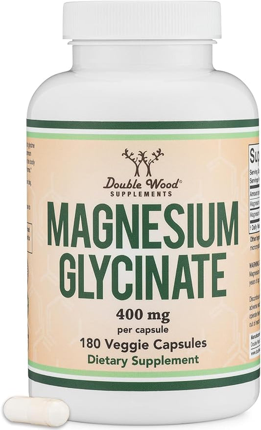 Magnesium Glycinate 400mg, 180 Capsules - for Sleep, Muscle, & Heart Support - (Vegan, Third Party Tested, Gluten Free, Non-GMO) by Double Wood Supplements