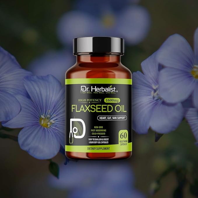 Dr. HERBALIST Flaxseed Oil 1600mg - 60 Capsules - Vegan, Gluten-Free, Source of Omega-3, 6 & 9 for Daily Nutrition