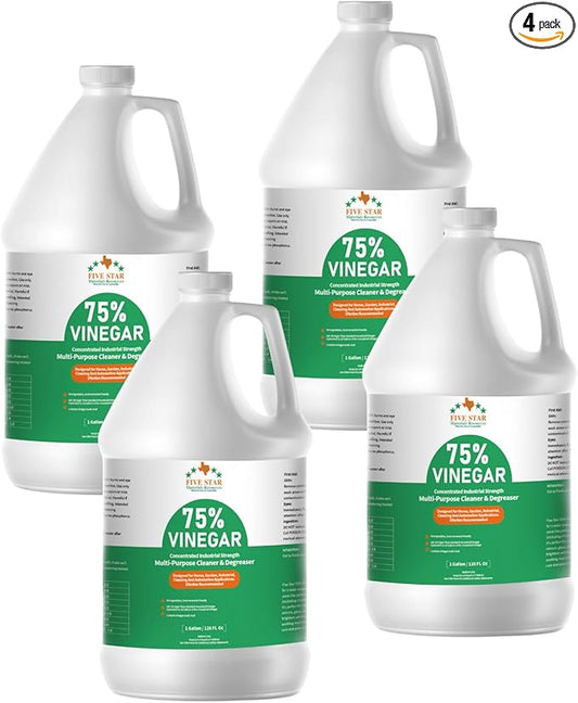 75% Vinegar Concentrated | White Vinegar for Cleaning and Garden | Horticultural, Home, and Outdoor Pure| | 4 Gallons (512 fl oz) | Max Performance 18X Power