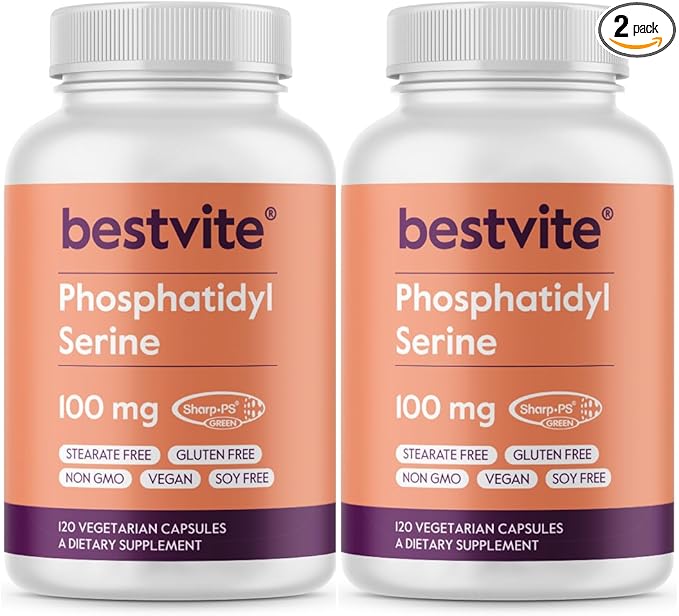 BESTVITE Phosphatidylserine 100mg per Capsule (240 Vegetarian Capsules) (120x2) with Sharp-PS® Green - Patented and Clinically Tested - Stearate Free - Soy Free - Gluten Free - Vegan - Non GMO