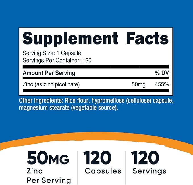 Nutricost Zinc Picolinate 50mg, 120 Vegetarian Capsules - Gluten Free and Non-GMO