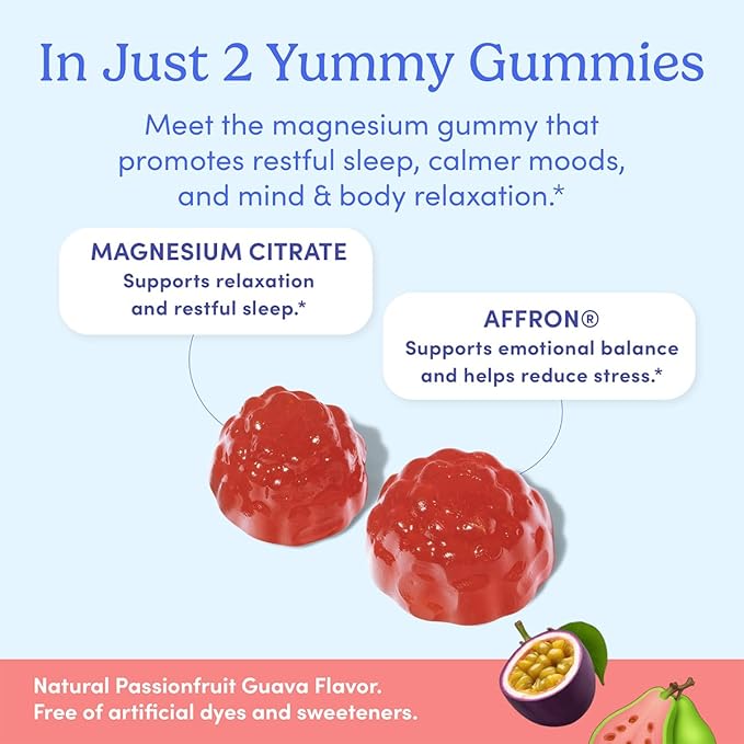 FIRST DAY Teens’ Nighttime Reset Calming Magnesium Gummies – Sleep Aid Supports Peaceful Rest, Balanced Mood & Energy – Supplement with Magnesium Citrate, Affron & No Melatonin – 60-Day Supply
