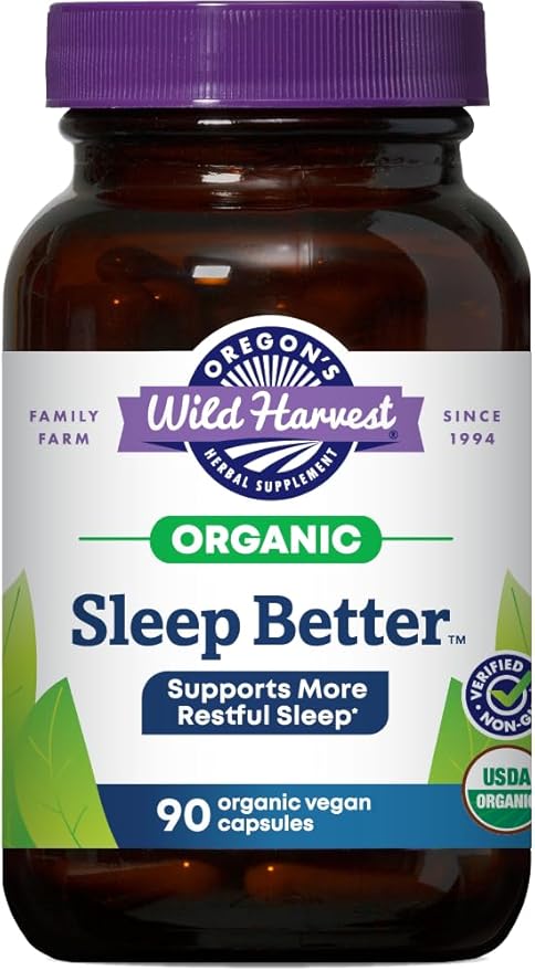 Oregon's Wild Harvest Sleep Better Capsules – Organic Vegan Herbal Sleep Supplement – Non-GMO, Gluten-Free, USDA Certified – 90 Capsules