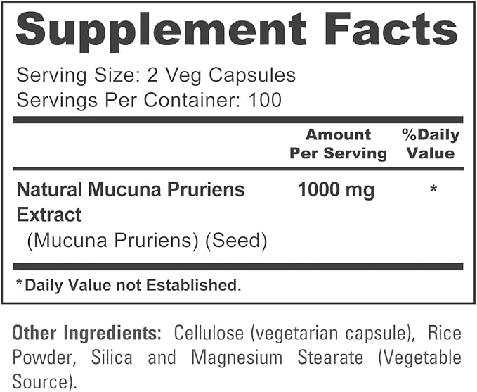 NusaPure Mucuna Pruriens 1000mg 200 Veggie Caps (Non-GMO, 100% Vegetarian, Vegan)