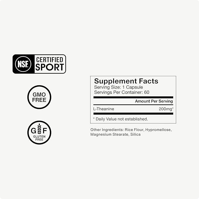 Momentous L-Theanine Supplement - 200 mg Capsules to Promote Relaxation & Focus - NSF Certified for Sport - GMO- & Gluten-Free - 60 Servings