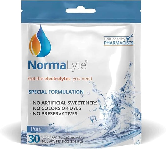 NormaLyte Oral Rehydration Salts- Helps Dietary Management of POTS Syndrome Symptoms-1 Pouches - 30 Sticks (Yields 500mL per Pack)-Pure| Energy Supplements, Potassium Supplement, Dehydration Recovery