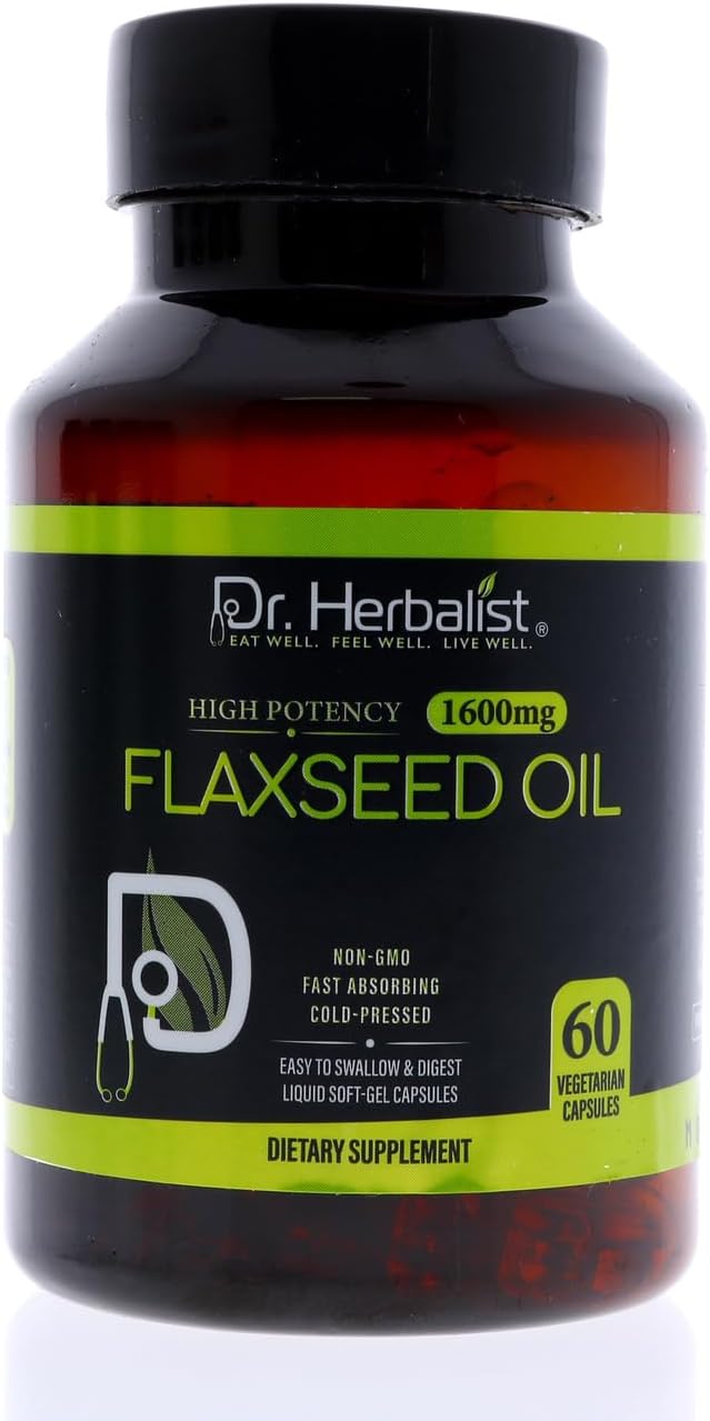 Dr. HERBALIST Flaxseed Oil 1600mg - 60 Capsules - Vegan, Gluten-Free, Source of Omega-3, 6 & 9 for Daily Nutrition