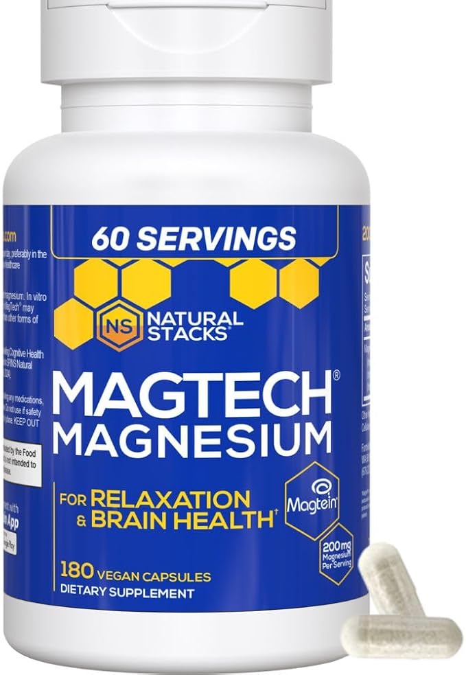 NATURAL STACKS Dopamine Brain Food + Magtech Magnesium Supplement Bundle - Supports Focus, Relaxation & Memory* - 240 Total Capsules