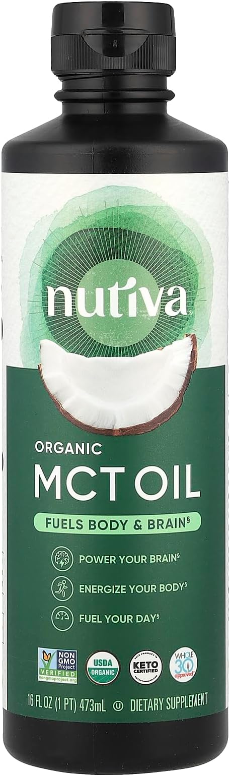 Nutiva Organic MCT Oil, Kosher, Keto Friendly, USDA Certified Organic, Non-GMO, 16 Fluid Ounce (Pack of 1)