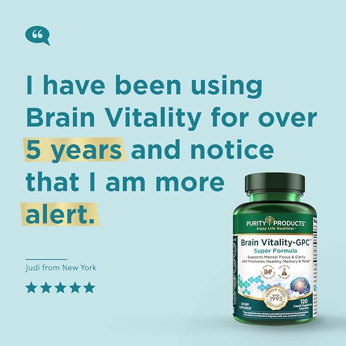 Purity Products Brain Vitality-GPC Super Formula Acetyl L-Carnitine HCI + Alpha GPC + Phosphatidlyserine - Supports Normal Concentration and Mental Clarity - 120 Caps