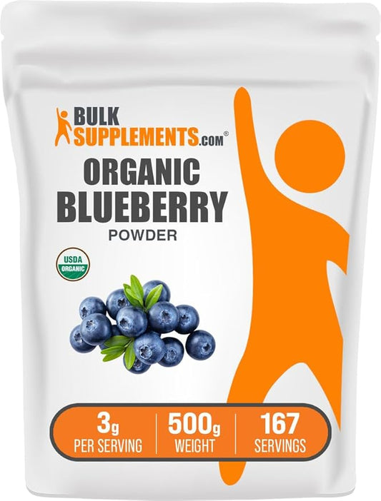BulkSupplements.com Organic Blueberry Powder - Antioxidant Support, Bluberry Supplement - Vegan & Gluten Free, 3g per Serving, 500g (1.1 lbs) (Pack of 1)