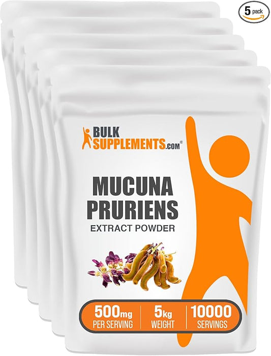 BulkSupplements.com Mucuna Pruriens Extract Powder - Mucuna Pruriens Supplements - Vegan & Gluten Free, 500mg per Serving, 5kg (11 lbs) (Pack of 5)