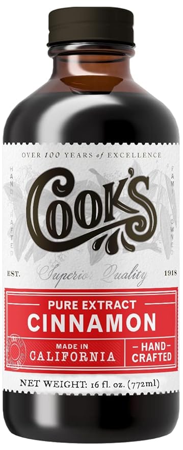 Cook's Pure Cinnamon Extract Made From Fine Ceylon Cinnamon, Premium All Natural Cinnamon Extract for Baking, Cooking, Beverages and Candies, 16 oz