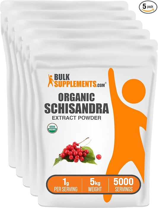 BulkSupplements.com Organic Schisandra Extract Powder - Schisandra Supplement, from Schisandra Berries - Herbal Supplement, Gluten Free - 1000mg per Serving, 5kg (11 lbs) (Pack of 5)