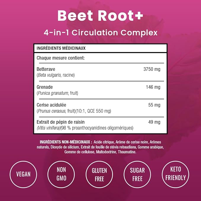 NutraChamps Beet Root Powder Circulation Supplement, Superfood Powder Nitric Oxide with Beetroot Juice, Super Reds & Grape Seed Extract, No Sugar Beet Supplement - 8.74 Oz