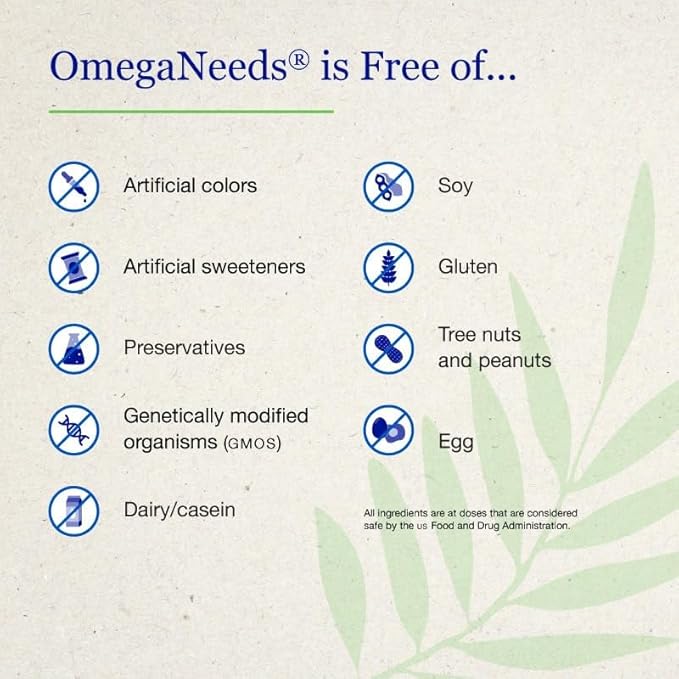 OmegaNeeds Omega-3 Fish Oil Supplement – 1000mg EPA & DHA Per Serving – Supports Brain, Eye, and Heart Health – Burpless, Ultra-Pure, Easy-to-Swallow Softgels – 60 Capsules
