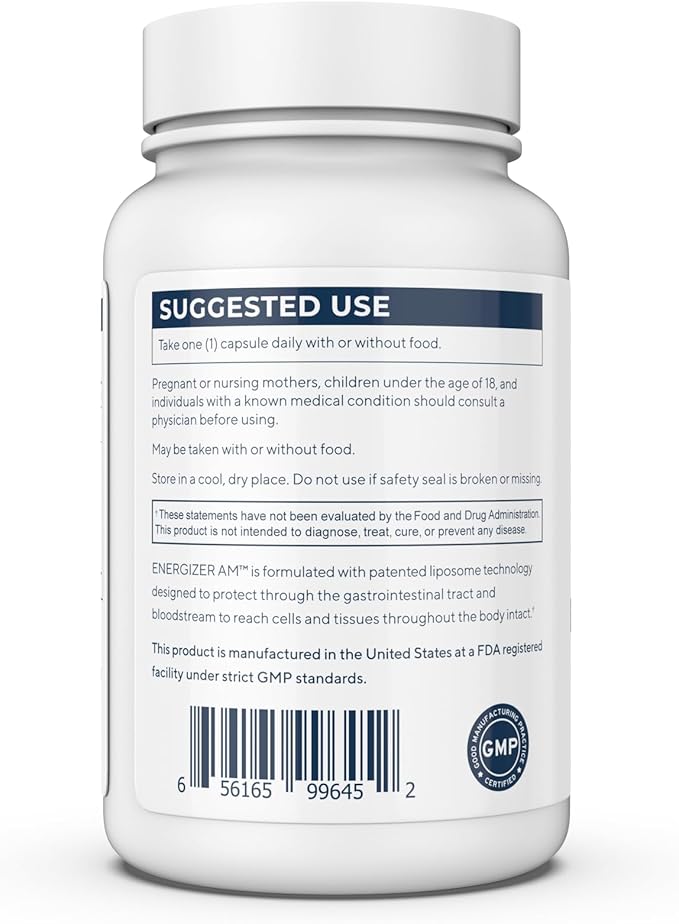 Energizer AM | Liposomal Resveratrol Hesperidin & Green Tea Supplement | 60 Capsules with Trans Resveratrol (65mg) Hesperidin (150mg) Green Tea Extract (35mg) - Non-GMO | Made in USA