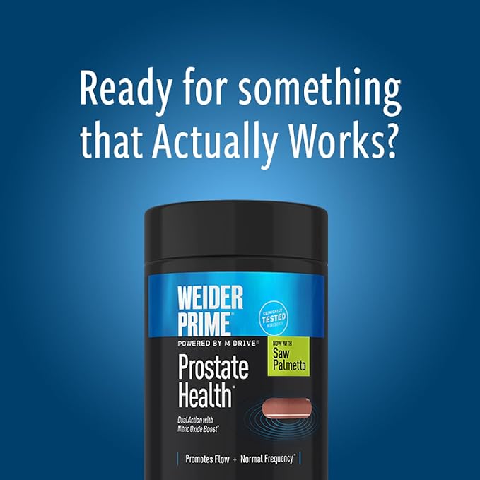 Weider Prime Prostate Health for Men, Saw Palmetto, Dual Action with N.O. Boost, Promotes Flow and Normal Frequency, 60 Veggie Capsules