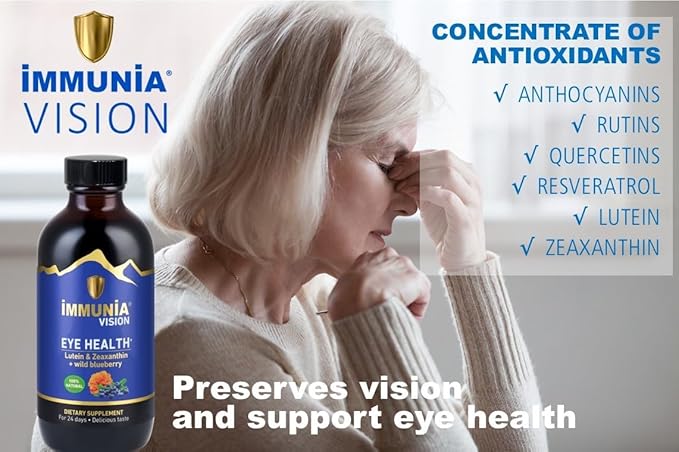 Immunia Vision. Lutein, Wild Blueberry, and Elderberry Concentrate. Eye Health Antioxidant Supplement. Concentrated Formula. Delicious Taste. 5 ml/Day. (3-Pack)