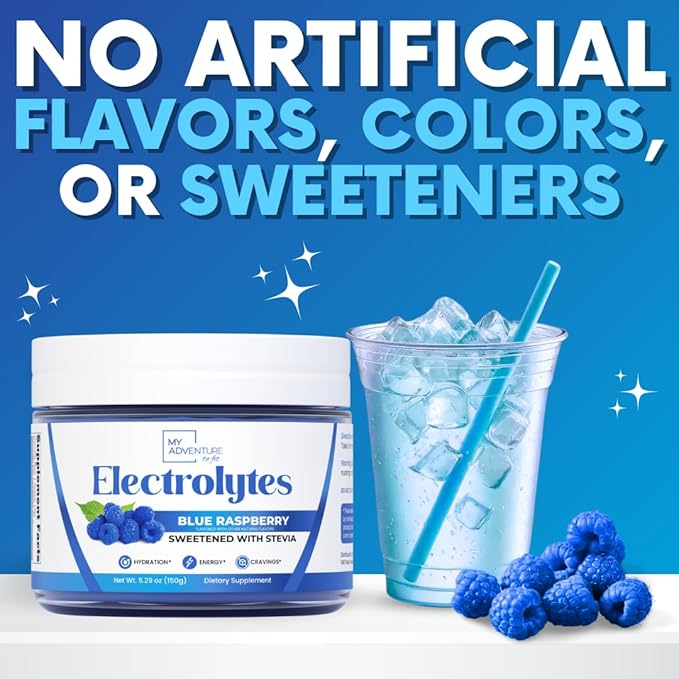 Zero Sugar - Blue Raspberry Electrolytes Powder - Refreshing Hydration - Caffeine Free Energy - All Natural Ingredients - Vegan, Keto and Paleo - Sugar Free Electrolyte Powder Drink Mix - 37 Servings