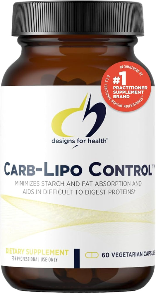 Designs for Health Carb-Lipo Control (ProtectZyme) - Digestive Enzyme to Help Minimize Fat + Starch Absorption and The Digestion of Gluten, Casein - Supports Healthy Body Composition (60 Capsules)