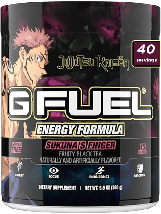G Fuel Sukuna's Finger Energy Drink Powder, Pre Workout Caffeine Mix for Gaming, Sugar Free Focus Amino, Vitamin + Antioxidants, 9.9oz (Fruity Black Tea, 40 Servings)