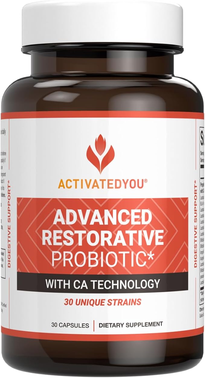 ACTIVATEDYOU Advanced Restorative Probiotic for Daily Use- 30 Strain Digestive Gut Health & Immune Function Support- Acidophilus Supplement for Radiant-Looking Skin (30 Capsules)