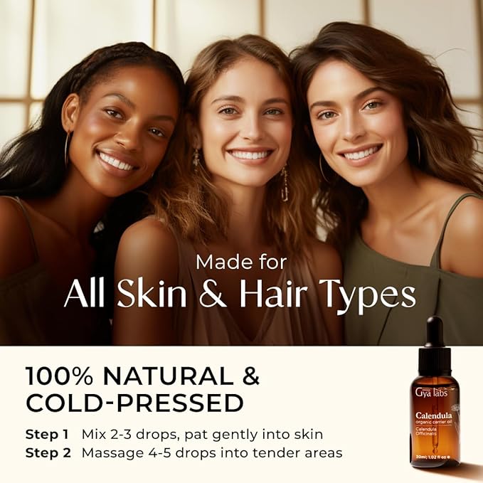 Gya Labs Calendula Carrier Oil - 1 fl oz - Premium Carrier Oil - Nourishing for Skin, Face, Body, Scalp & Hair - Soothing Oil & Moisturizer For Sensitive Skin - 100% Natural Plant Based & Hydrating