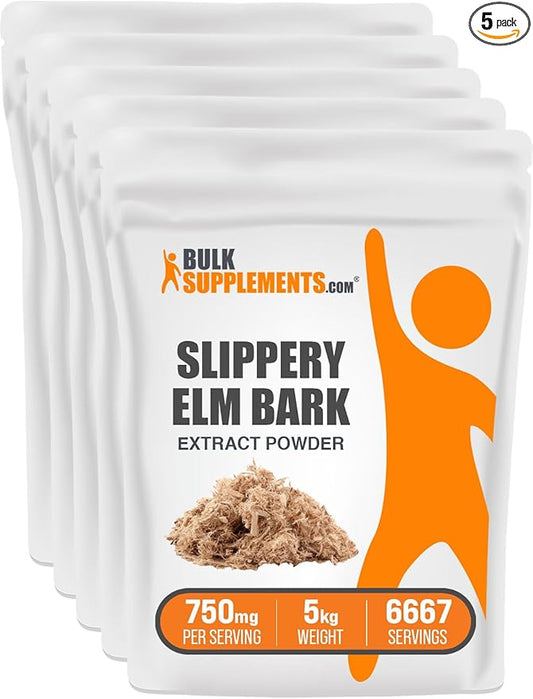 BulkSupplements.com Slippery Elm Bark Extract Powder - Slippery Elm Powder, Sourced from Ulmus Rubra Bark - Gluten Free, 750mg per Serving, 1kg (2.2 lbs) (Pack of 5)