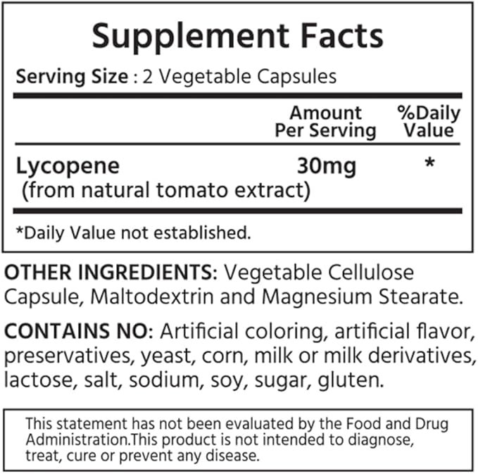 ML Naturals Natural Lycopene 30 mg 120 Vegetable Capsules. All-Natural from Tomatoes. Antioxidant & Immune Support, Cardiovascular Health & Prostate Health, NSF-Certified & cGMP-Compliant.