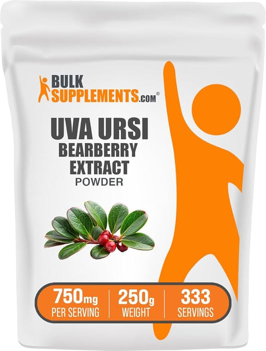 BulkSupplements.com Bearberry Leaf Extract Powder - Uva Ursi Extract, Herbal Supplement - Vegan & Gluten Free, 750mg per Serving, 250g (8.8 oz) (Pack of 1)