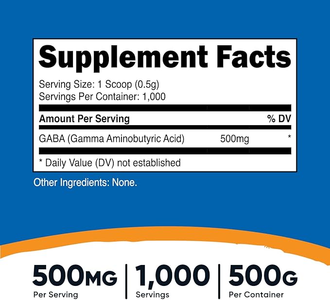 Nutricost Pure GABA 500G Powder (Gamma Aminobutyric Acid) (500 Grams/1.1 pounds)