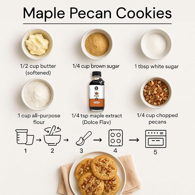 Dolce Flav Maple Extract - 2 Ounce Water-Soluble Multipurpose Flavoring Ideal for Baked Goods, Beverages, Coffee, Desserts & Ice Cream - Perfect Kitchen Gift for Holidays