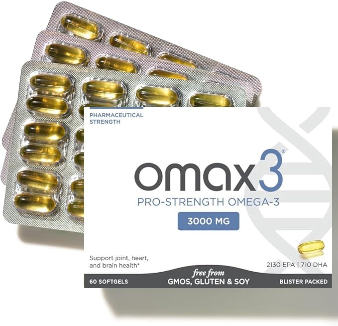 Omax3 Professional Strength Ultra-Pure Omega-3 Fish Oil - 1000 mg - Maximum Joint & Muscle Support - EPA DHA - NSF Certified - 60 Softgel Blister Pack
