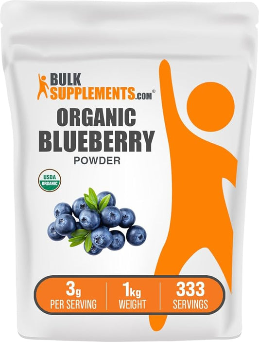 BulkSupplements.com Organic Blueberry Powder - Antioxidant Support, Bluberry Supplement - Vegan & Gluten Free, 3g per Serving, 1kg (2.2 lbs) (Pack of 1)