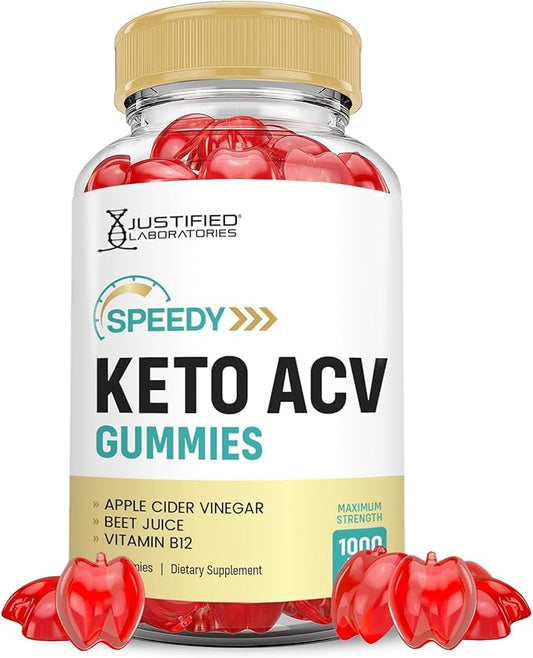 Justified Laboratories Speedy Keto ACV Gummies 1000MG Apple Cider Vinegar Formulated with Pomegranate Beet Juice Powder B12 Vegan Non GMO 60 Gummys (60 Count (Pack of 1))