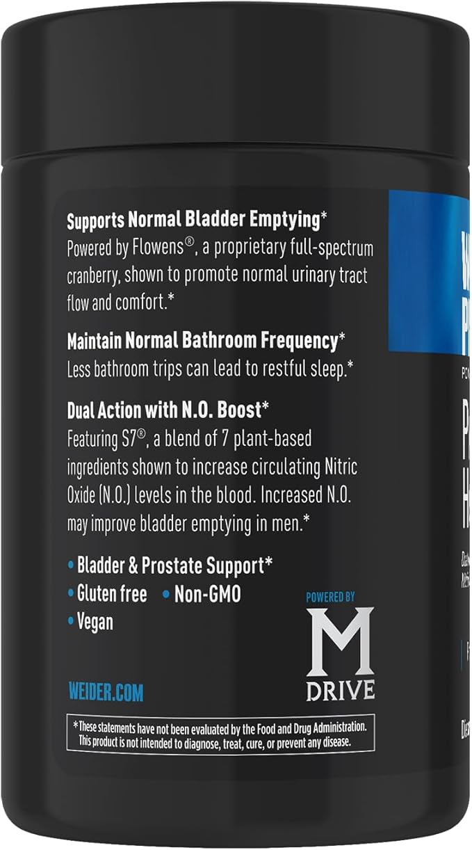 Weider Prime Prostate Health for Men, Saw Palmetto, Dual Action with N.O. Boost, Promotes Flow and Normal Frequency, 60 Veggie Capsules