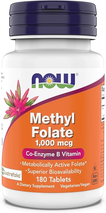 NOW Supplements, Methyl Folate 1,000 mcg, Metabolically Active Folate*, Co-Enzyme B Vitamin, 180 Tablets
