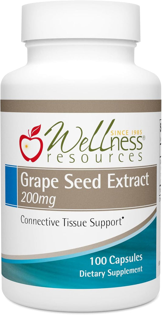 Wellness Resources Grape Seed Extract Supplement, Highest Potency 95% OPC, Supports Skin and Tissue Health, Vein Health, and Immunity (100 Capsules, 200mg per Capsule)