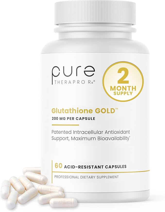 Pure Therapro Rx S-Acetyl Glutathione Gold 200mg | 2 Month Supply Acid-Resistant Capsule | Patented Acetylated Form of Glutathione | Zero Fillers Or Flow Agents | Pharmaceutical Grade, Non-GMO