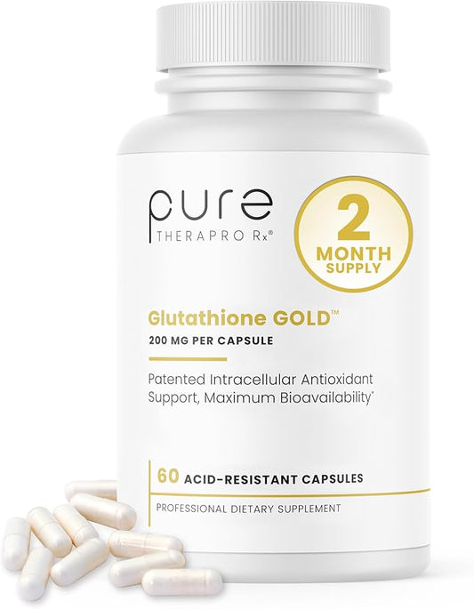 Pure Therapro Rx S-Acetyl Glutathione Gold 200mg | 2 Month Supply Acid-Resistant Capsule | Patented Acetylated Form of Glutathione | Zero Fillers Or Flow Agents | Pharmaceutical Grade, Non-GMO
