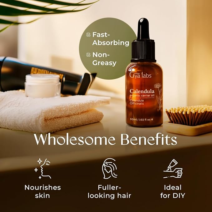 Gya Labs Calendula Carrier Oil - 1 fl oz - Premium Carrier Oil - Nourishing for Skin, Face, Body, Scalp & Hair - Soothing Oil & Moisturizer For Sensitive Skin - 100% Natural Plant Based & Hydrating