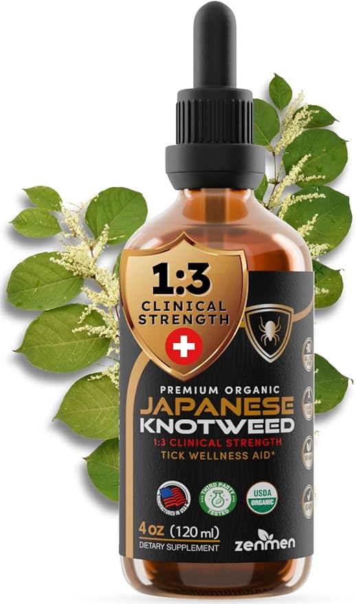 Japanese Knotweed Premium Resveratrol USDA Organic 3rd Party Tested Tincture 120ml/4oz - 1:3 Clinical Strength Ratio - Tick Wellness Aid and Immune Support Supplement - Made in The USA