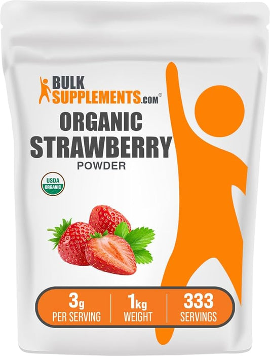 BulkSupplements.com Organic Strawberry Powder - Fruit Powder from Organic Strawberries - No Sugar Added & Gluten Free, 3g per Serving, 1kg (2.2 lbs) (Pack of 1)