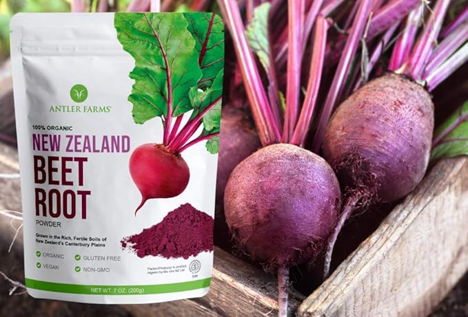 Antler Farms - 100% Pure Organic New Zealand Beet Root Powder, 40 Servings, 200g - Freeze Dried, Raw, Vegan, Gluten Free, Naturally Rich in Nitrates for Performance & Vitality