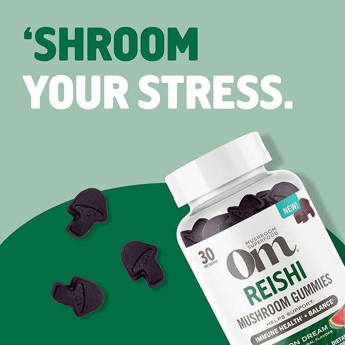 OM MUSHROOM SUPERFOOD Reishi Gummies, USA Grown Organic Mushrooms, Supports Immune Health, Balance, & Stress, 60 Count, 30 Servings Gummy Supplements