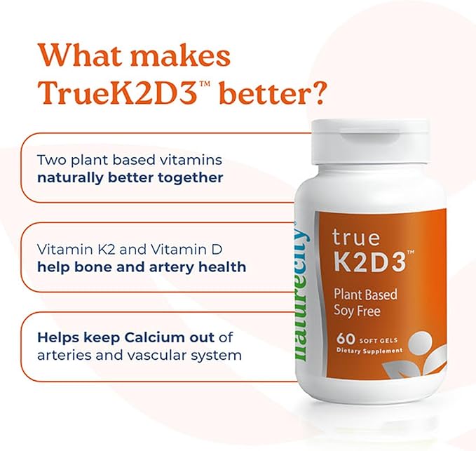 NatureCity TrueK2D3 Plant Based Vitamin K2 MK7 (90 mcg) & D3 from Algae(2,500 IU) 2 in 1 Vitamin D3 K2 Supplement for Bone, Heart and Immune Health – 60 Veggie Capsules