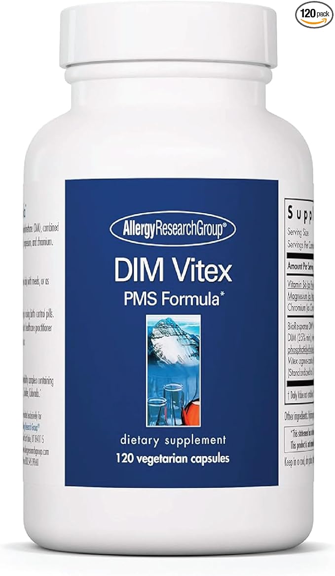 Allergy Research Group DIM Vitex Supplement - Supports Healthy Hormone Balance & Menstrual Cycle, PMS Formula, Vitamin B6, Hypoallergenic, Vegetarian Capsules, Soy-Free - 120 Count